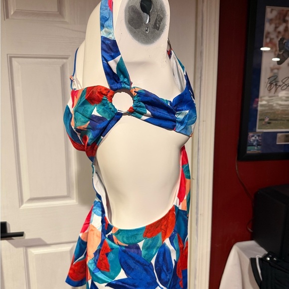 For Love And Lemons Blue Red One Shoulder Sundress - Picture 2 of 3